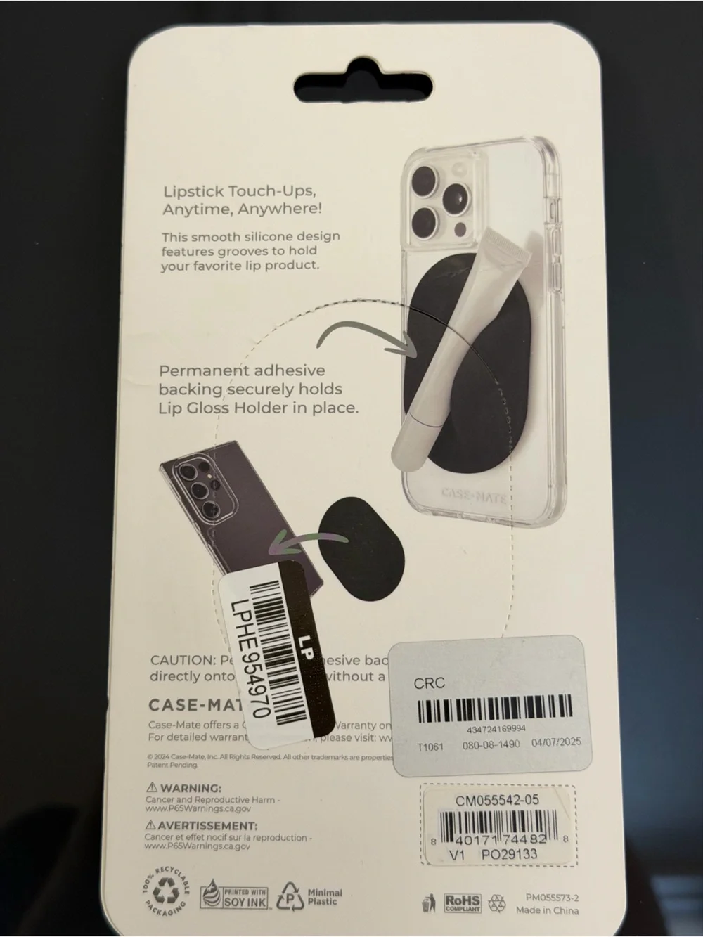 Lipgloss holder for phone case